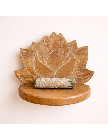 Étagère murale Lotus blanche patinée – Autel déco zen