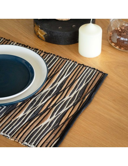 Set de table en jacinthe d’eau – Ondes noir & blanc