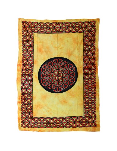 Jeté de lit & tenture Fleur de Vie en coton – Orange solaire