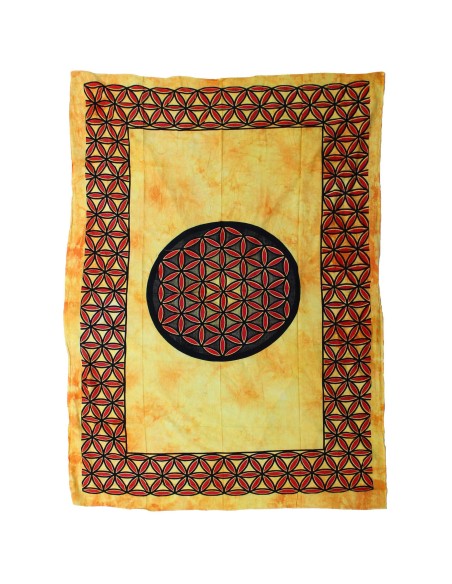 Jeté de lit & tenture Fleur de Vie en coton – Orange solaire