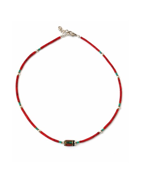 Collier népalais perles tribales corail