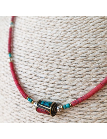 Collier népalais perles tribales corail