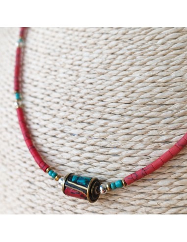 Collier népalais perles tribales corail