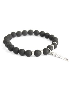 Bracelet aile d’ange en agate noire – Protection douce
