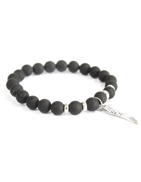 Bracelet aile d’ange en agate noire – Protection douce