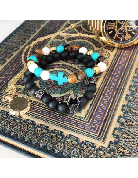 Bracelet aile d’ange en agate noire – Protection douce