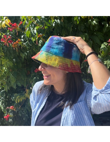 Chapeau boho en chanvre & coton – Tie?dye patches