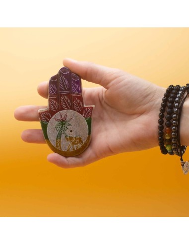 Porte?encens Hamsa en stéatite – Éléphant & paume