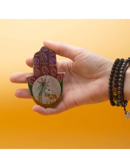 Porte?encens Hamsa en stéatite – Éléphant & paume