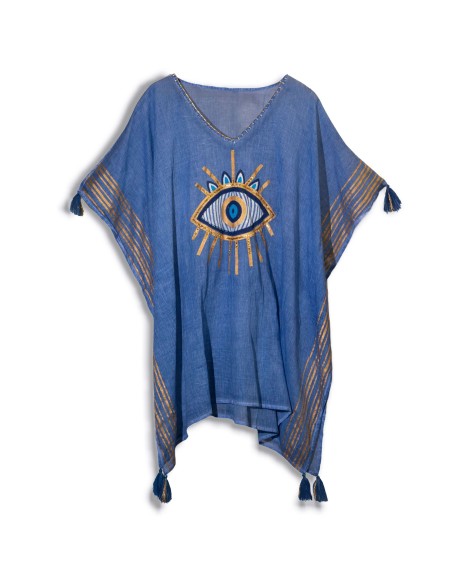 Kaftan Nomad Sari – Œil protecteur bleu & or
