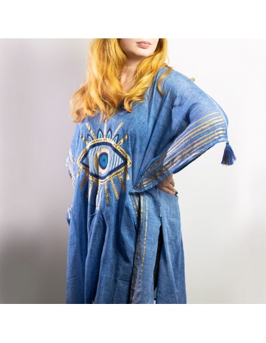 Kaftan Nomad Sari – Œil protecteur bleu & or