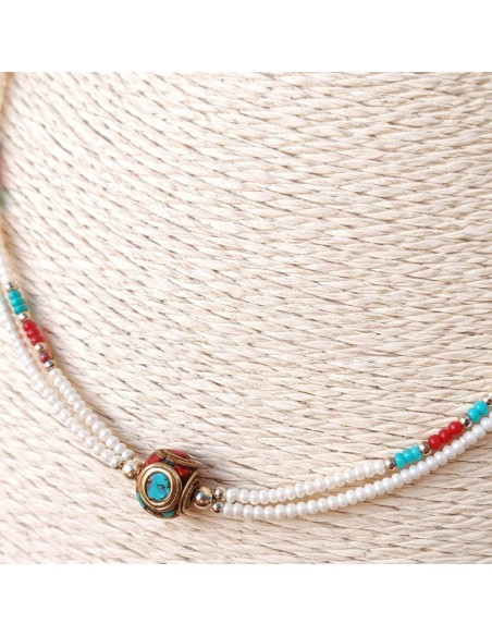 Collier népalais perle & turquoise – Harmonie fine