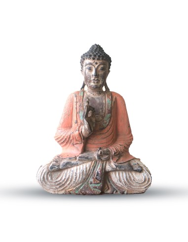 Statue Bouddha vintage orange sculptée main – Transmission