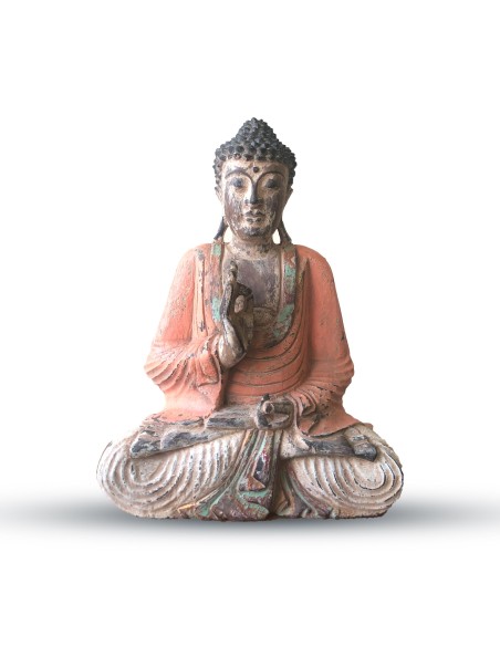 Statue Bouddha vintage orange sculptée main – Transmission