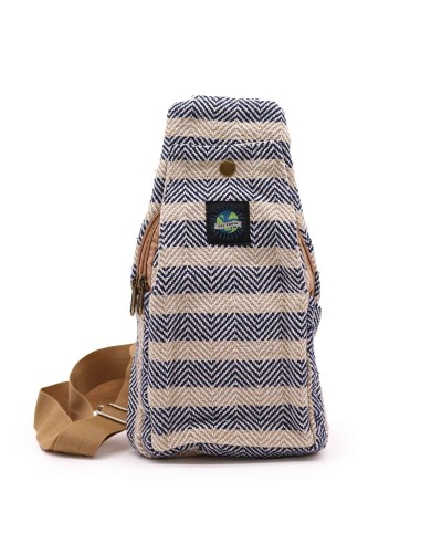 Sac bandoulière en coton naturel – Marron clair & bleu marine