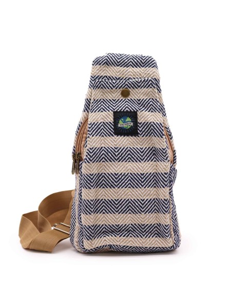 Sac bandoulière en coton naturel – Marron clair & bleu marine
