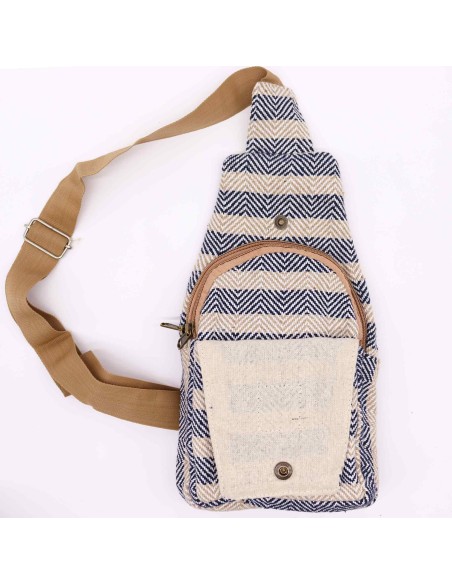 Sac bandoulière en coton naturel – Marron clair & bleu marine