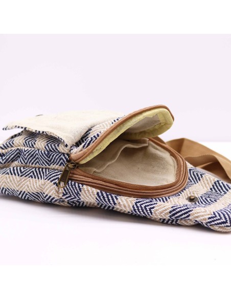 Sac bandoulière en coton naturel – Marron clair & bleu marine