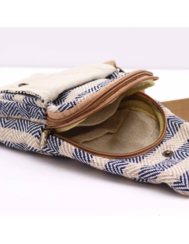Sac bandoulière en coton naturel – Marron clair & bleu marine
