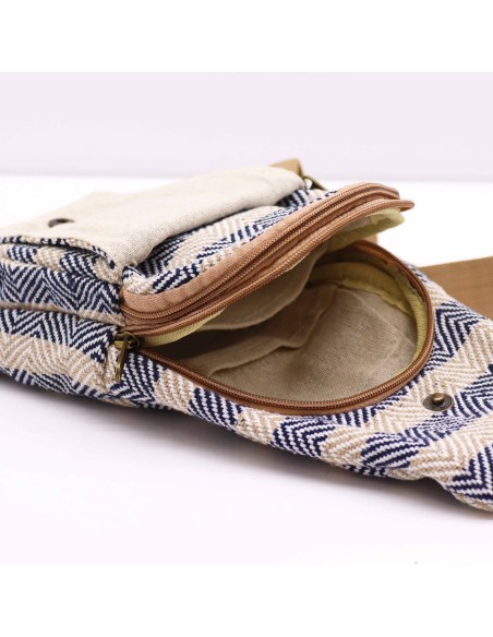 Sac bandoulière en coton naturel – Marron clair & bleu marine