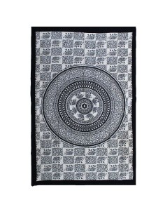 Jeté de lit & tenture mandala éléphant – Coton artisanal
