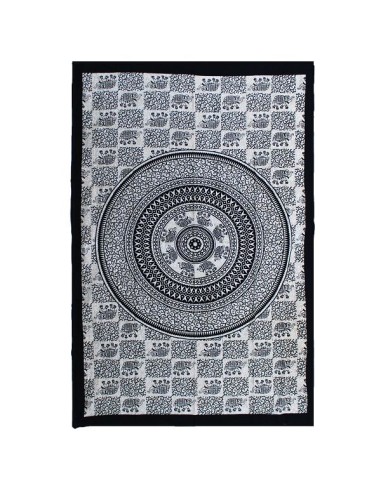 Jeté de lit & tenture mandala éléphant – Coton artisanal