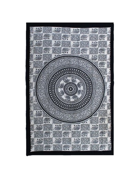 Jeté de lit & tenture mandala éléphant – Coton artisanal