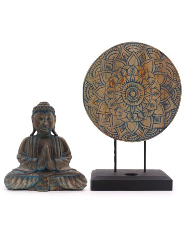 Coffret Bouddha Feng Shui mandala floral – Bleu apaisant