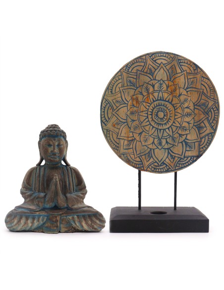 Coffret Bouddha Feng Shui mandala floral – Bleu apaisant