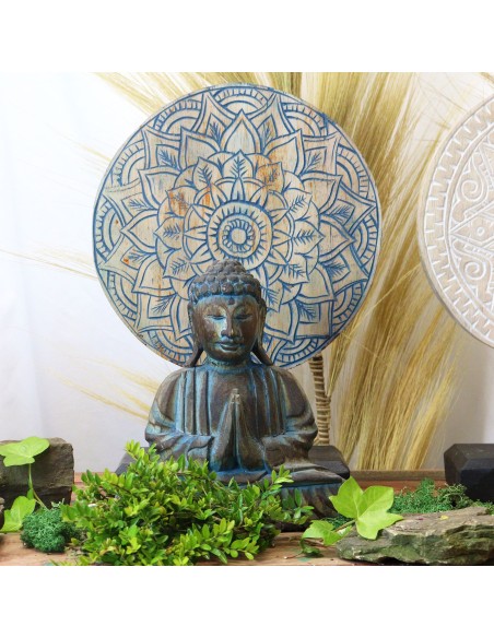 Coffret Bouddha Feng Shui mandala floral – Bleu apaisant