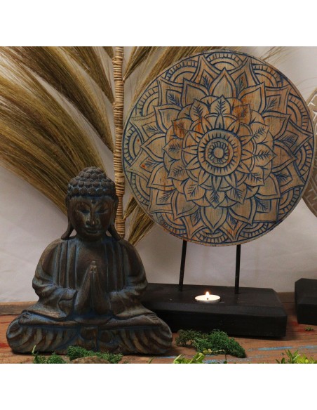 Coffret Bouddha Feng Shui mandala floral – Bleu apaisant
