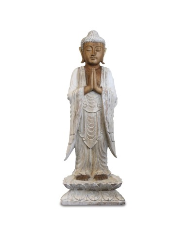 Grande statue Bouddha debout blanchie – Accueil zen
