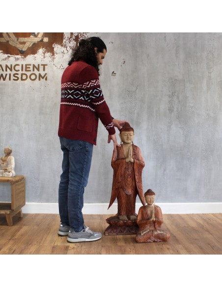 Grande statue Bouddha debout blanchie – Accueil zen