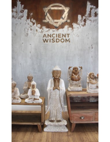 Grande statue Bouddha debout blanchie – Accueil zen