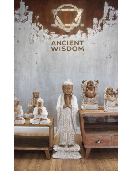Grande statue Bouddha debout blanchie – Accueil zen