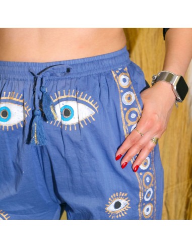 Pantalon nomade sari – Œil protecteur bleu & or