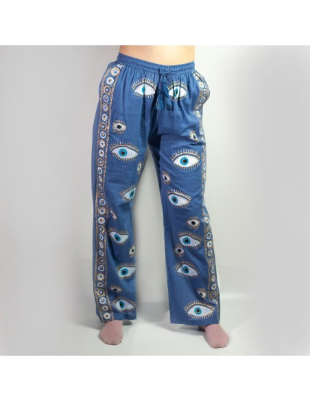 Pantalon nomade sari – Œil protecteur bleu & or