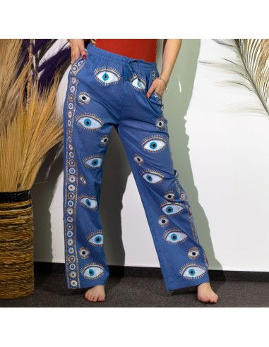 Pantalon nomade sari – Œil protecteur bleu & or