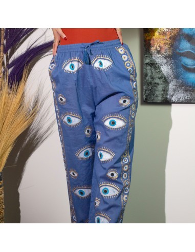 Pantalon nomade sari – Œil protecteur bleu & or