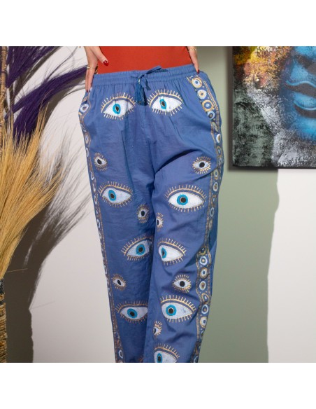 Pantalon nomade sari – Œil protecteur bleu & or