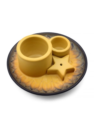 Support céramique pour palo santo & encens – Mandala sable & gris