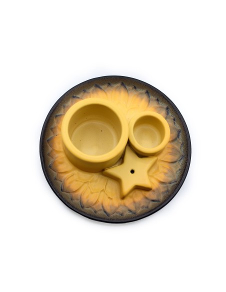 Support céramique pour palo santo & encens – Mandala sable & gris