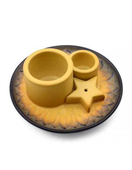 Support céramique pour palo santo & encens – Mandala sable & gris