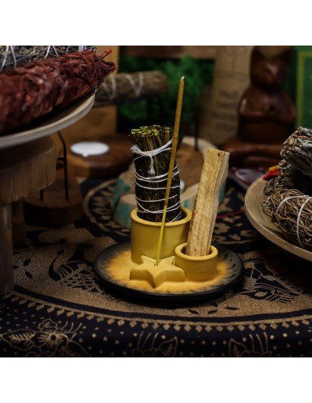 Support céramique pour palo santo & encens – Mandala sable & gris