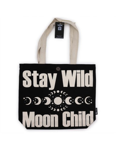 Sac cabas iconique – «?Reste sauvage?» – Toile naturelle noire