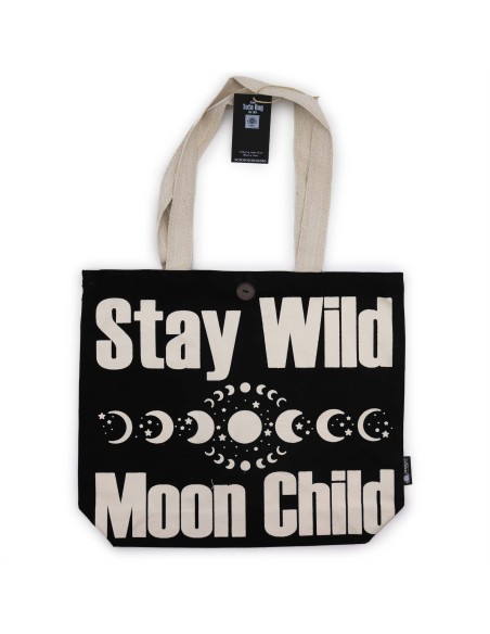 Sac cabas iconique – «?Reste sauvage?» – Toile naturelle noire