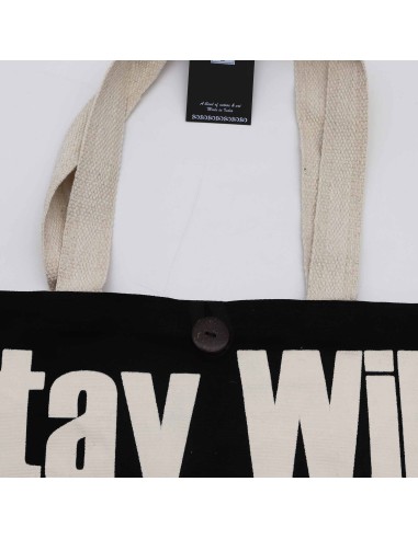 Sac cabas iconique – «?Reste sauvage?» – Toile naturelle noire