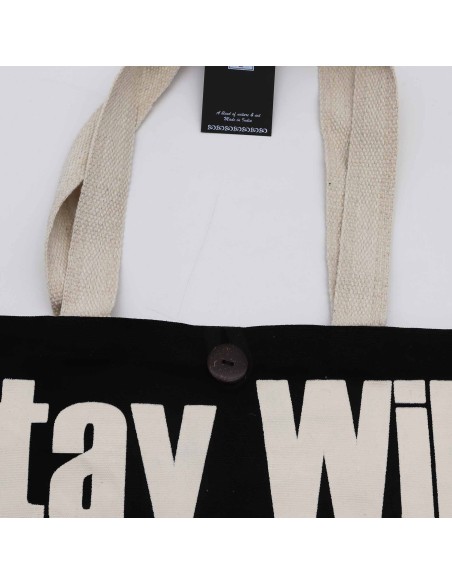 Sac cabas iconique – «?Reste sauvage?» – Toile naturelle noire