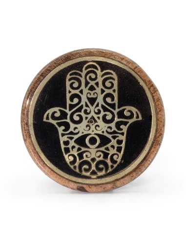 Décoration bois de manguier – Hamsa or & noir