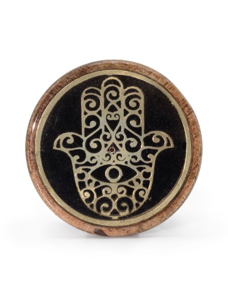 Décoration bois de manguier – Hamsa or & noir